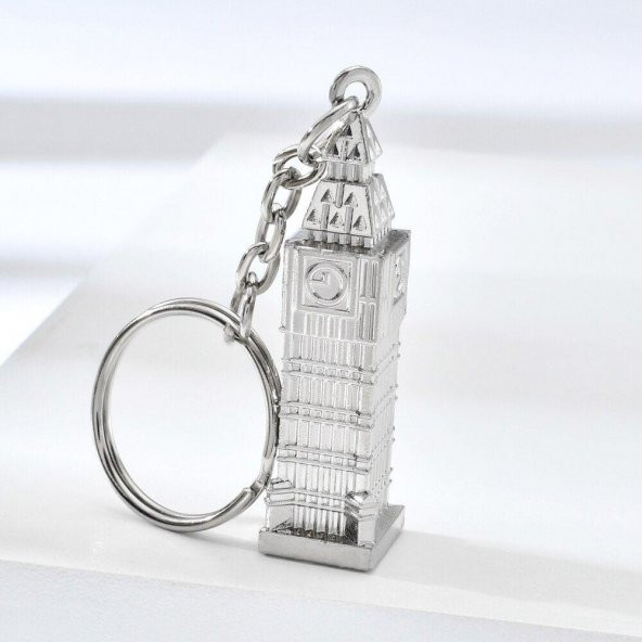 Gümüş 3D Big Ben Metal Anahtarlık İngiltere Londra Saat Kulesi - 2