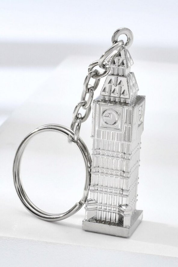 Gümüş 3D Big Ben Metal Anahtarlık İngiltere Londra Saat Kulesi - 7