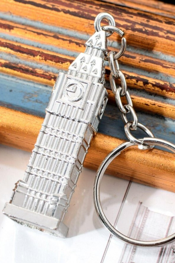 Gümüş 3D Big Ben Metal Anahtarlık İngiltere Londra Saat Kulesi - 8