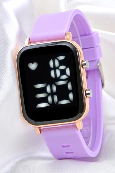 Kadın Lila Renk Kordon Rose Kasa Silikon Kordon Dijital Led Kol Saati ST-304099 - 5