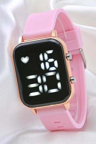 Kadın Toz Pembe Renk Silikon Kordon Rose Kasa Dijital Led Kol Saat ST-304101 - 5