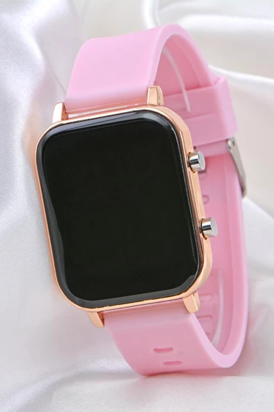Kadın Toz Pembe Renk Silikon Kordon Rose Kasa Dijital Led Kol Saat ST-304101 - 4