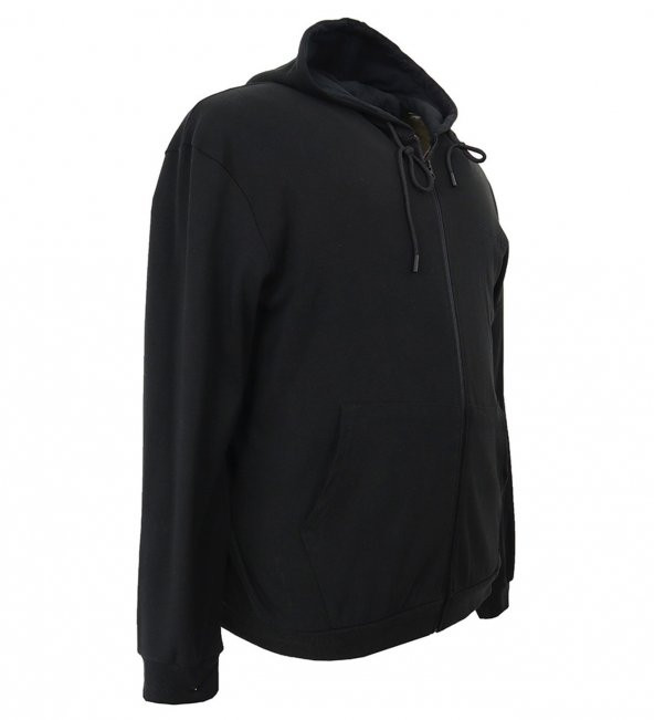 Erkek Büyük Beden Battal Boy Kapşonlu Sweat SİYAH - 4