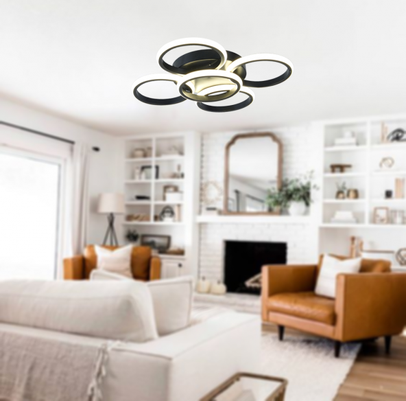 TT Aydınlatma TT304-4+1-SY YUVARLAK  Mat Siyah Plofonyer 5 li Led - 2