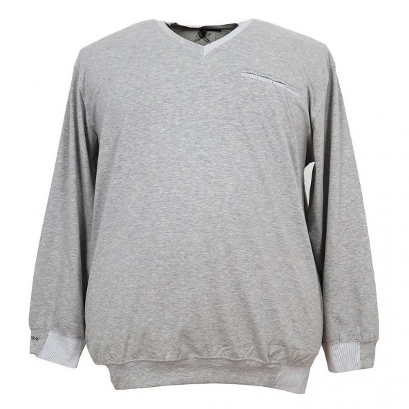 Erkek Büyük Beden Battal Boy V Yaka Likralı Mevsimlik Sweat Sax Mavi - 2