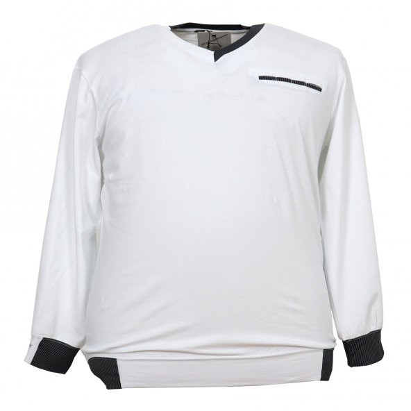 Erkek Büyük Beden Battal Boy V Yaka Likralı Mevsimlik Sweat Sax Mavi - 3