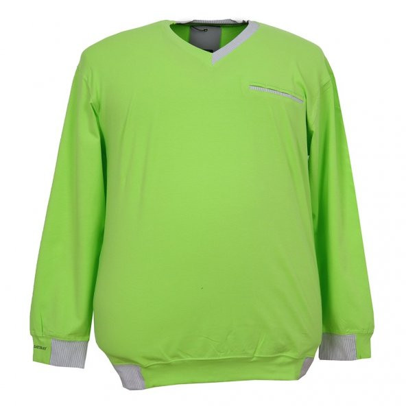 Erkek Büyük Beden Battal Boy V Yaka Likralı Mevsimlik Sweat Sax Mavi - 4