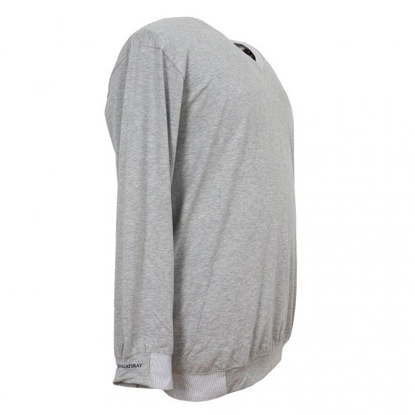 Erkek Büyük Beden Battal Boy V Yaka Likralı Mevsimlik Sweat Sax Mavi - 6