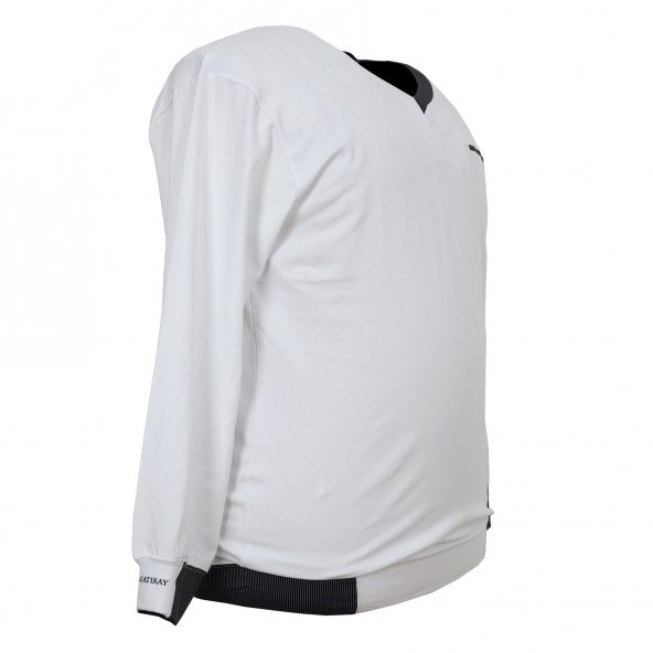 Erkek Büyük Beden Battal Boy V Yaka Likralı Mevsimlik Sweat Sax Mavi - 7