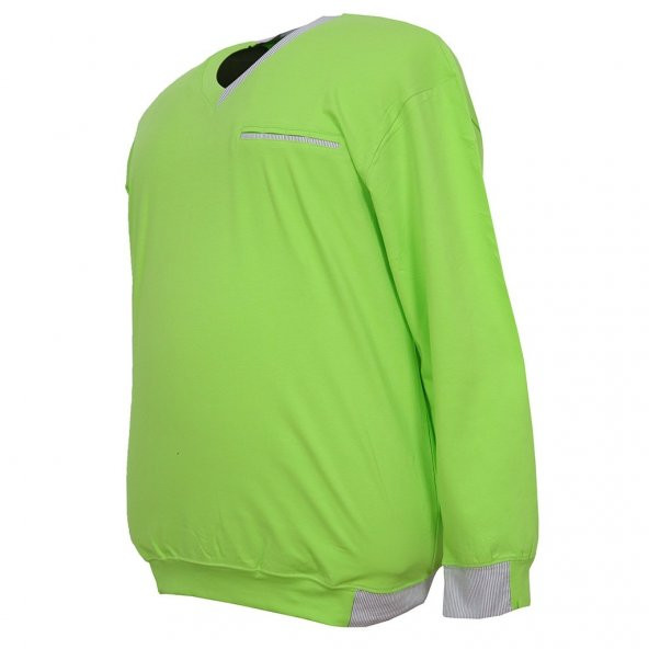 Erkek Büyük Beden Battal Boy V Yaka Likralı Mevsimlik Sweat Sax Mavi - 9