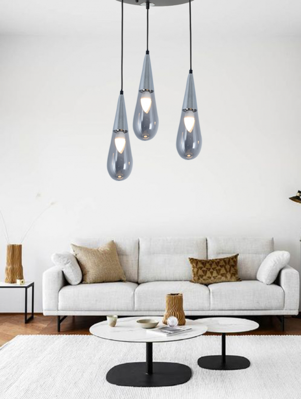 TT Aydınlatma TT023-3Y-SY-KR  Krom 3 lü Damla Modeli Yuvarlak Aviz - Resim 2