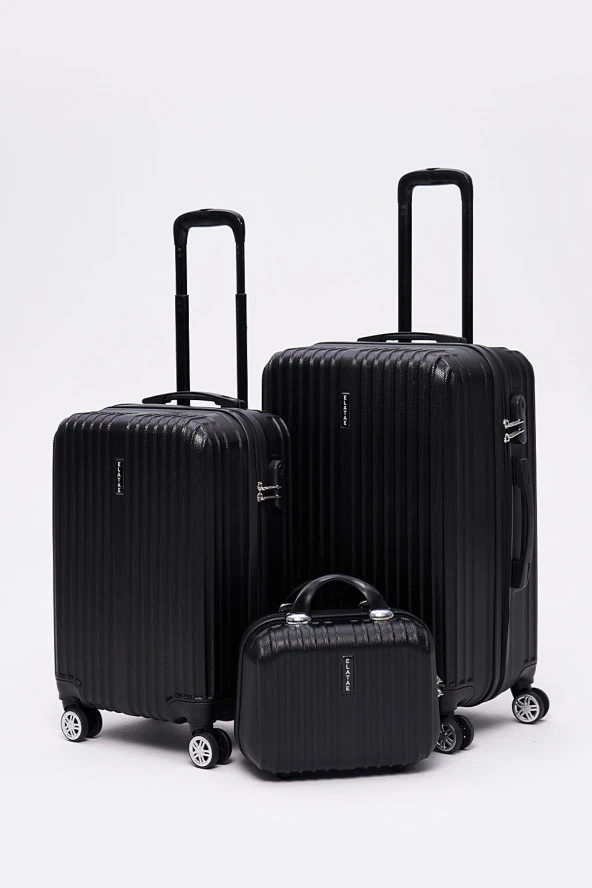 3'lü Valiz Seti Elatae Valiz Orta - Kabin Boy ve Makyaj Siyah 1020 ürün görseli