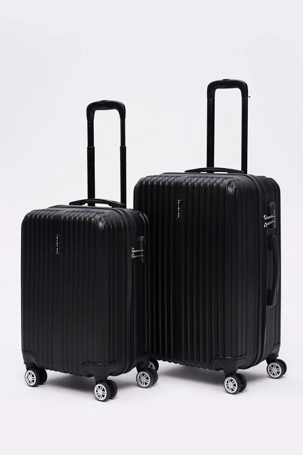 3'lü Valiz Seti Elatae Valiz Orta - Kabin Boy ve Makyaj Siyah 1020 - Resim 4