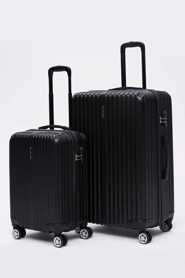 3'lü Valiz Seti Elatae Valiz Büyük - Kabin Boy ve Makyaj Siyah 1020 - Resim 4