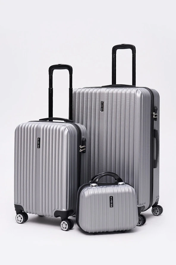 3'lü Valiz Seti Elatae Valiz Büyük - Kabin Boy ve Makyaj Gri 1020 ürün görseli