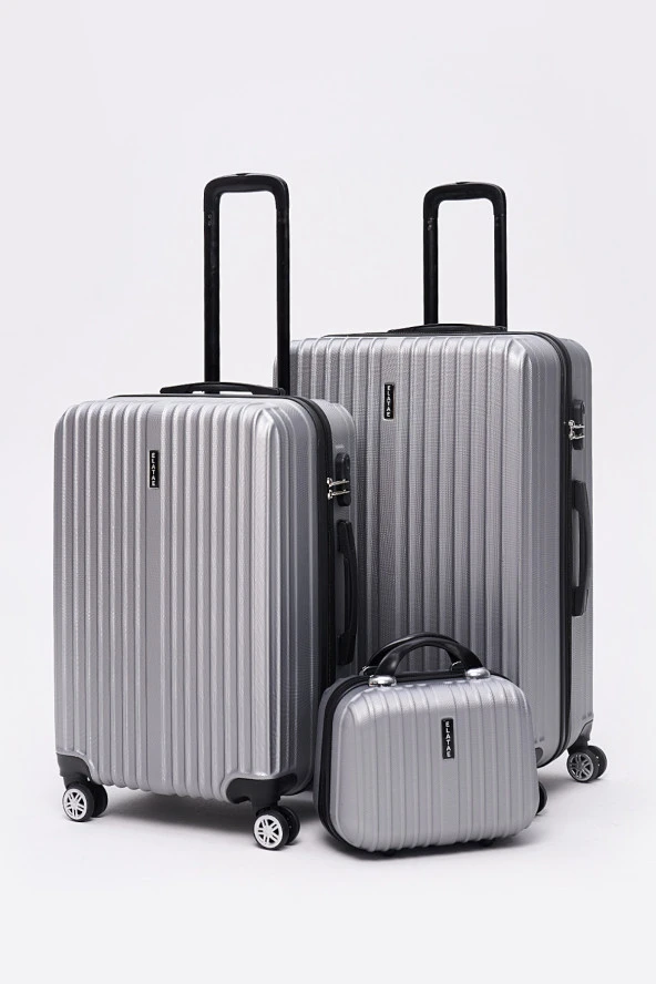 3'lü Valiz Seti Elatae Valiz Büyük - Orta Boy ve Makyaj Gri 1020