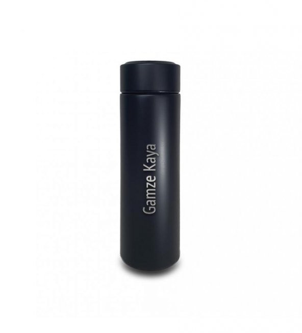 Kişiye Özel Dijital Sıcaklık Göstergeli Süzgeçli Siyah Termos 450 Ml HK2118 - 7