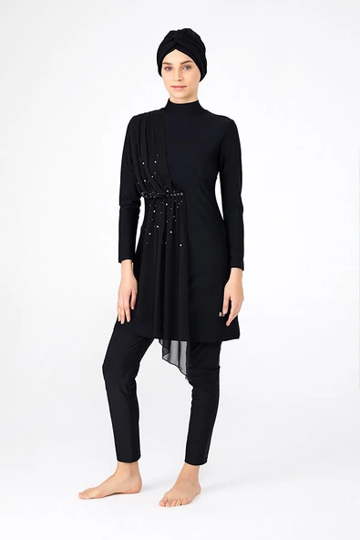 Adasea Kadın Likralı Tam Kapalı Tesettür Mayo Tül İnci Detaylı 4248 - 4