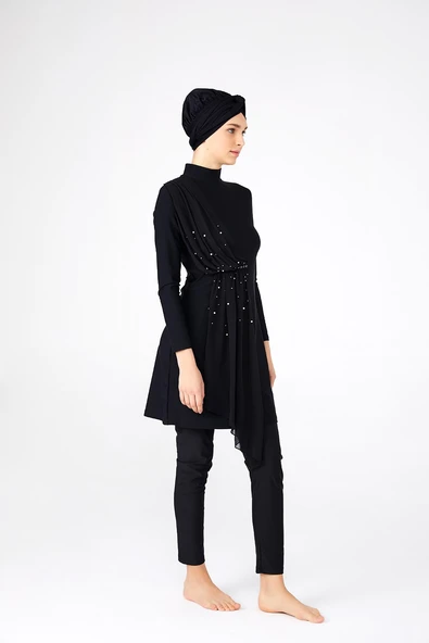 Adasea Kadın Likralı Tam Kapalı Tesettür Mayo Tül İnci Detaylı 4248 - 5