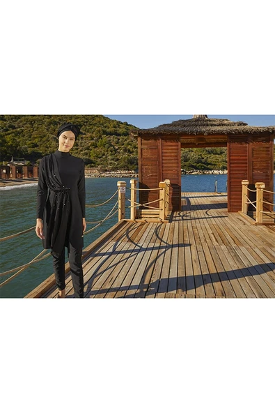 Adasea Kadın Likralı Tam Kapalı Tesettür Mayo Tül İnci Detaylı 4248 - 3