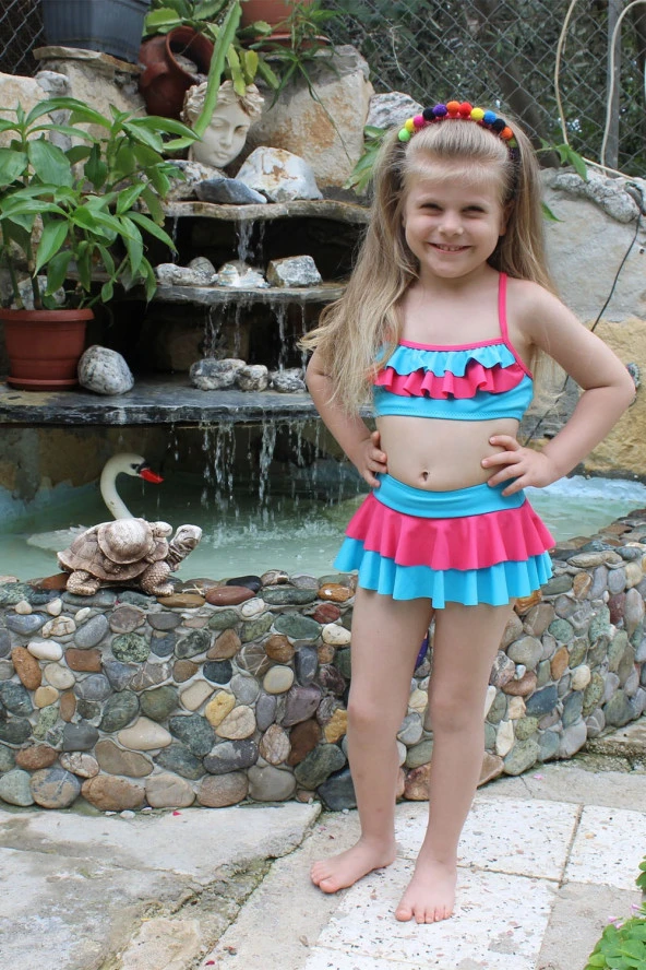 Life For Moda Kız Çocuk Fırfırlı Etekli Bikini Takımı