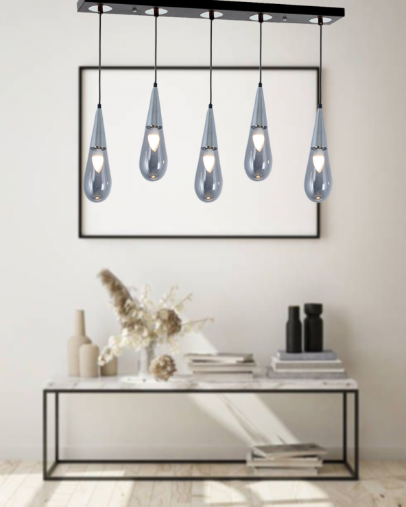 TT Aydınlatma TT023-5S-SY-KR  Krom 5 li Damla Modeli Sıralı Avize - Resim 2