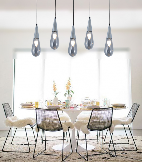 TT Aydınlatma TT023-5S-SY-KR  Krom 5 li Damla Modeli Sıralı Avize - Resim 3