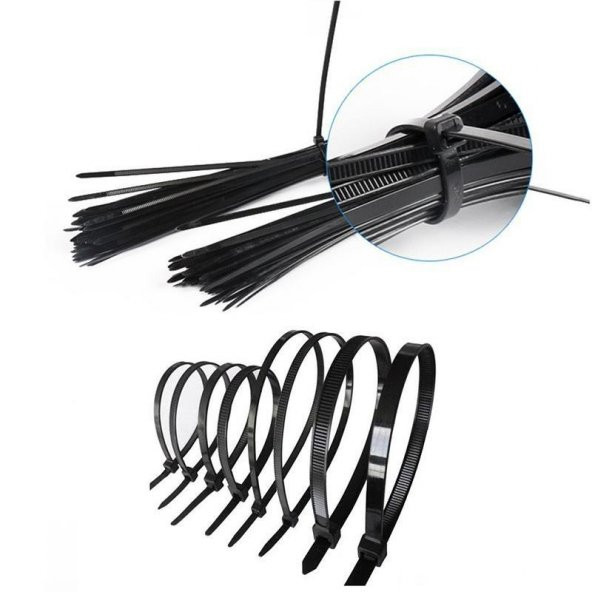 Plastik Siyah Kablo Bağı - 250x4.8 mm (25cm) - 100 Adet