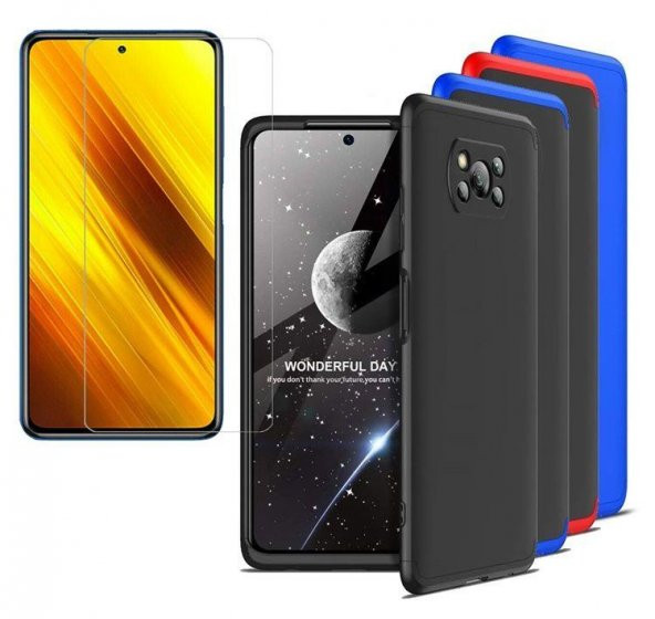 Xiaomi Poco X3 NFC Kılıf 3 Parça Ays Sert Kapak Kamera Korumalı + Nano Cam