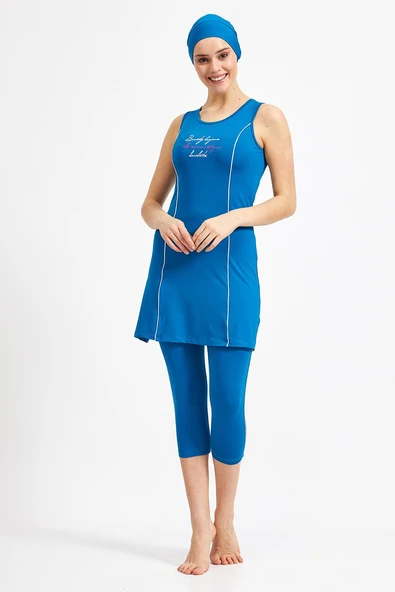 Maresiva Kadın Likralı Kolsuz Yarı Kapalı Tesettür Mayo 0581 - 5