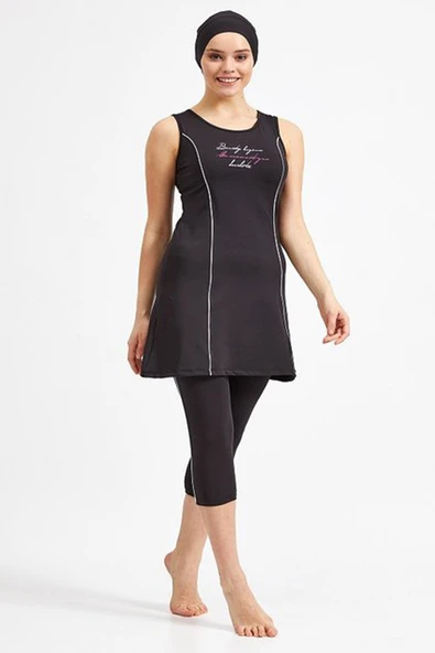 Maresiva Kadın Likralı Kolsuz Yarı Kapalı Tesettür Mayo 0581 - 4