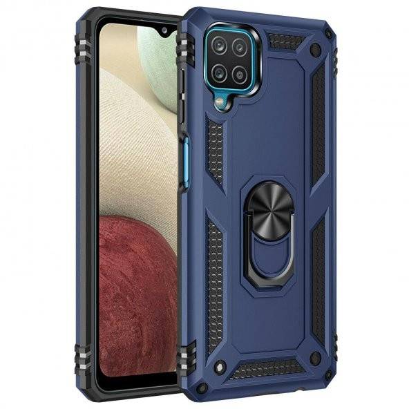 Samsung Galaxy A12 Kılıf Vega Yüzüklü Standlı Silikon + Nano Ekran Koruyucu - 7