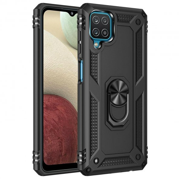 Samsung Galaxy A12 Kılıf Vega Yüzüklü Standlı Silikon + Nano Ekran Koruyucu - 8