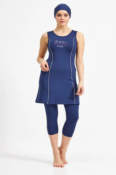 Maresiva Kadın Likralı Kolsuz Yarı Kapalı Tesettür Mayo 0581 - 8