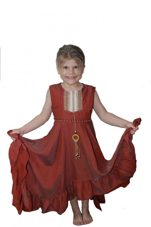Life For Moda Kız Çocuk  Dantel Detaylı Kolye Tasarımlı Mendil Etekli Elbise