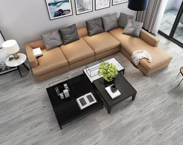 Renkli Duvarlar Yapışkanlı Gri Ahşap Esnek Zemin Yer Duvar Döşeme Parke NWYP09 ürün görseli