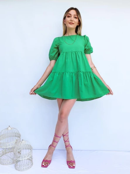 Kadın Sırt Pencere Detay Yeşil Mini Elbise - 6