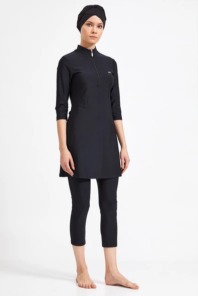 Adasea Kadın Likralı Yarı Kapalı Tesettür Mayo 3400 Siyah - 2