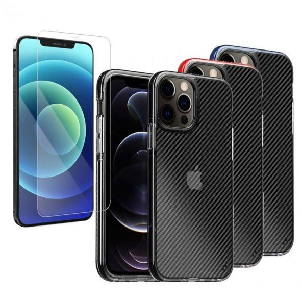 iPhone 12 Pro Max Kılıf Karbon Fiber Mat Dizayn+Nano Cam ürün görseli