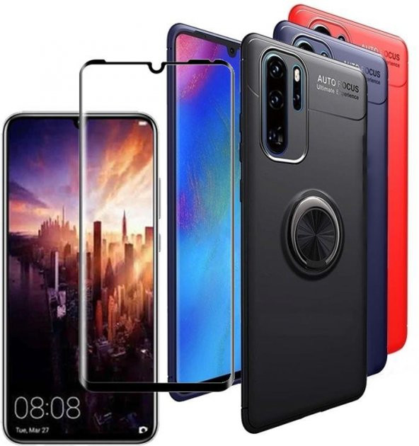 Huawei P30 Pro Kılıf Silikon Ravel Soft Yüzüklü Standlı+Nano Cam