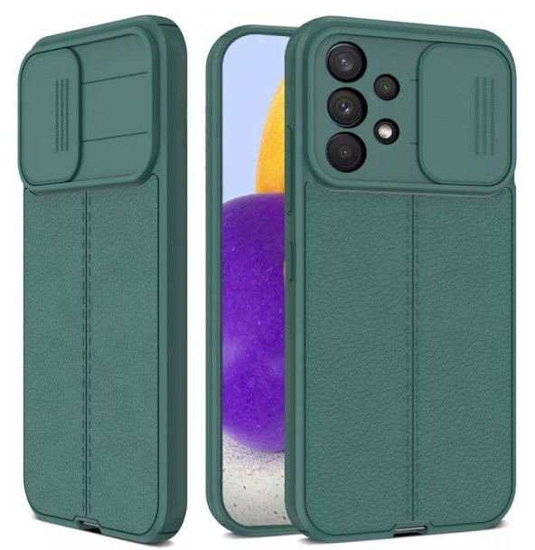 Samsung Galaxy A52 Kılıf Kamera Korumalı Deri Dokulu + 5d Nano Ekran Koruyucu - 5