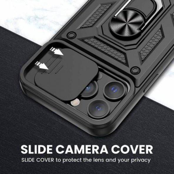 İphone 13 Pro Max Kılıf Yüzüklü Standlı Kamera Korumalı - 3