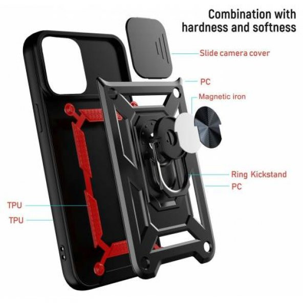 İphone 13 Pro Max Kılıf Yüzüklü Standlı Kamera Korumalı - 4