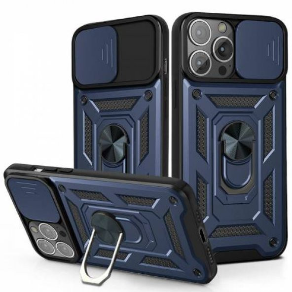 İphone 13 Pro Max Kılıf Yüzüklü Standlı Kamera Korumalı - 6