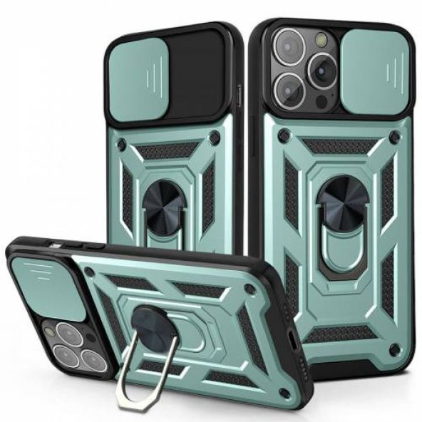İphone 13 Pro Max Kılıf Yüzüklü Standlı Kamera Korumalı - 7