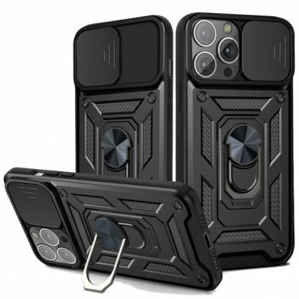 İphone 13 Pro Max Kılıf Yüzüklü Standlı Kamera Korumalı - 8