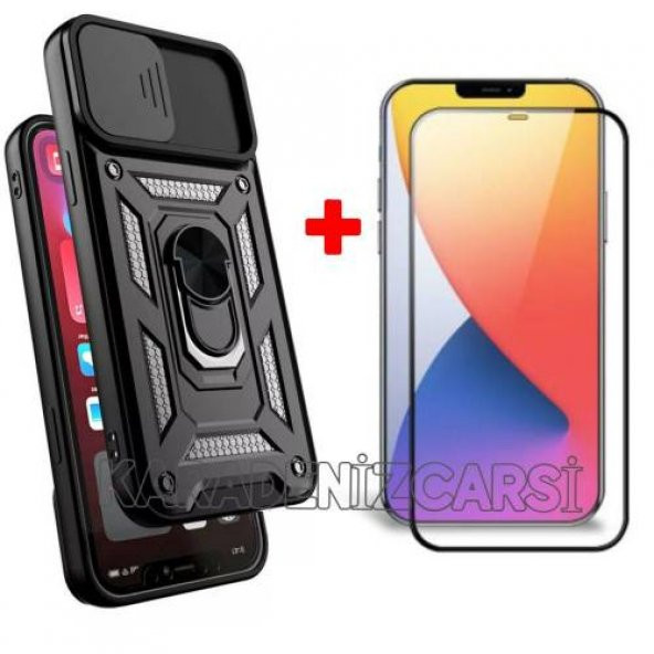 Smody Apple iPhone 11 Kılıf Pars Lens Yüzüklü Mıknatıslı Zırhlı Kapak + Tam Kapatan Kırılmaz Cam