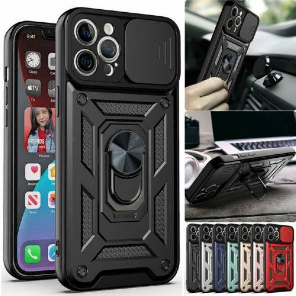 iPhone X Kılıf Tank Kamera Korumalı Standlı Yüzüklü Kılıf Anti Shock +Kırılmaz Cam - Resim 2