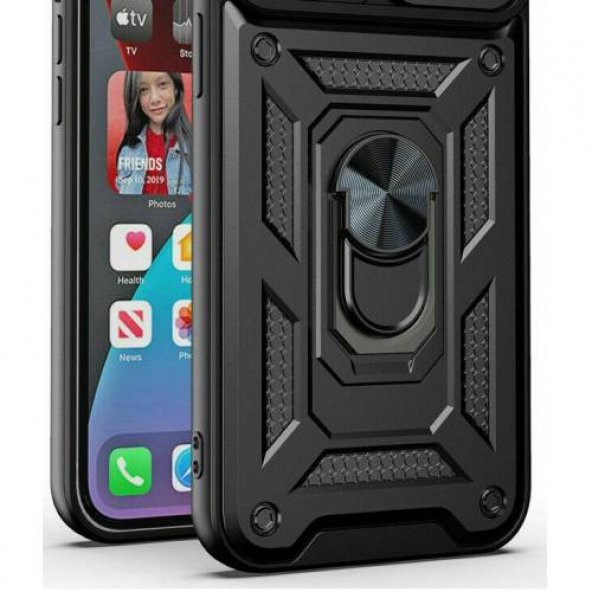 iPhone X Kılıf Tank Kamera Korumalı Standlı Yüzüklü Kılıf Anti Shock +Kırılmaz Cam - Resim 8