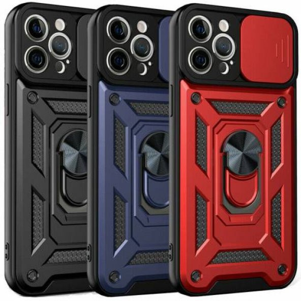 iPhone X Kılıf Tank Kamera Korumalı Standlı Yüzüklü Kılıf Anti Shock +Kırılmaz Cam - Resim 3